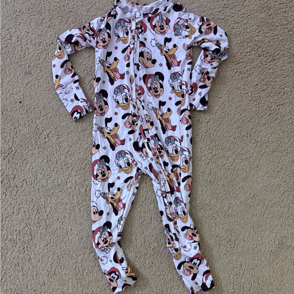 Christmas Disney baby One Piece Footie - White with Mickey and Friends